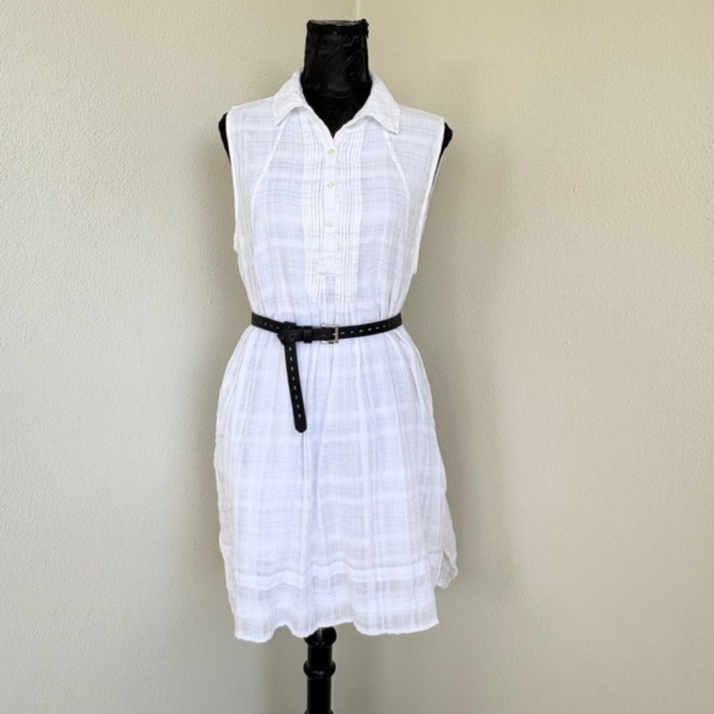 Soft Surroundings Metallic Plaid Sleeveless‎ Shirt Dress Womens PL White